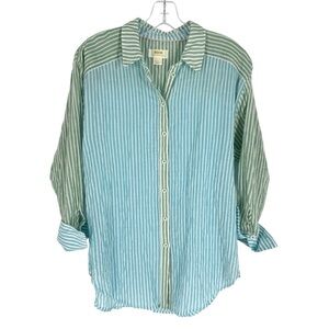 Anthropologie Maeve Blouse Womens Size XS Blue Green Stripe Cotton Relaxed